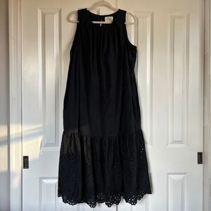 Black Cottagecore Bohemian‎ Eyelet Tiered 100% Cotton Maxi Dress Size XLP